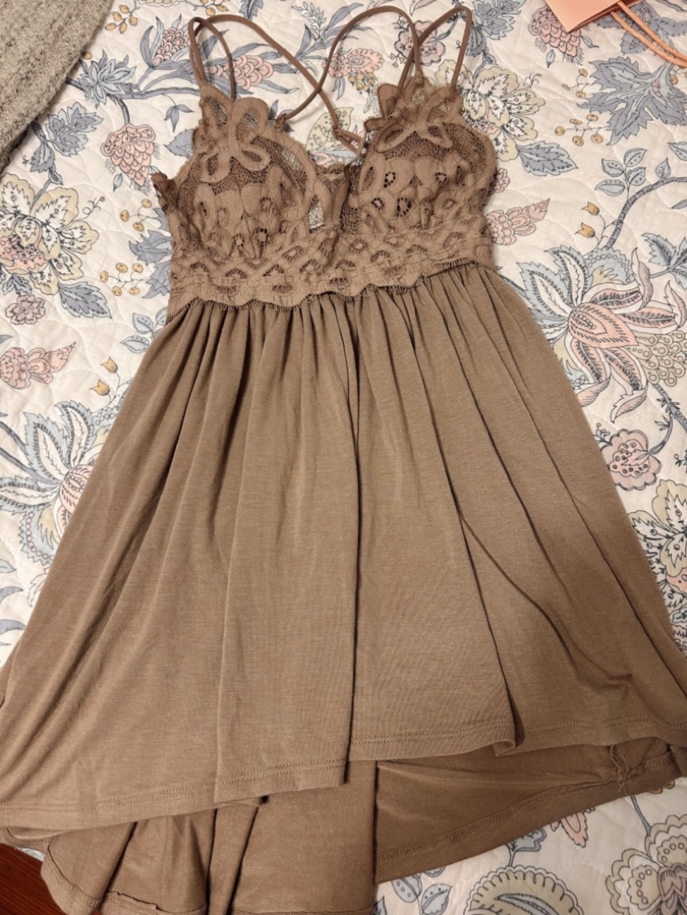Zenana Outfitters Taupe Lace-Trim Spaghetti Strap Tunic